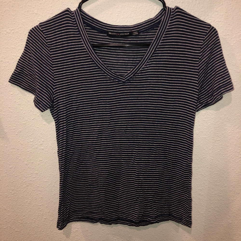 Brandy Melville navy and white striped tshirt
